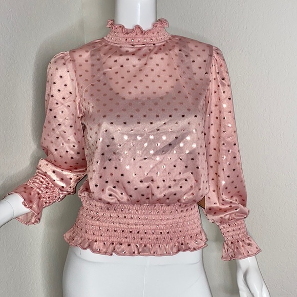 NEW PINK METALLIC POLKA DOT L/S TURTLENECK TOP! - Picture 1 of 8